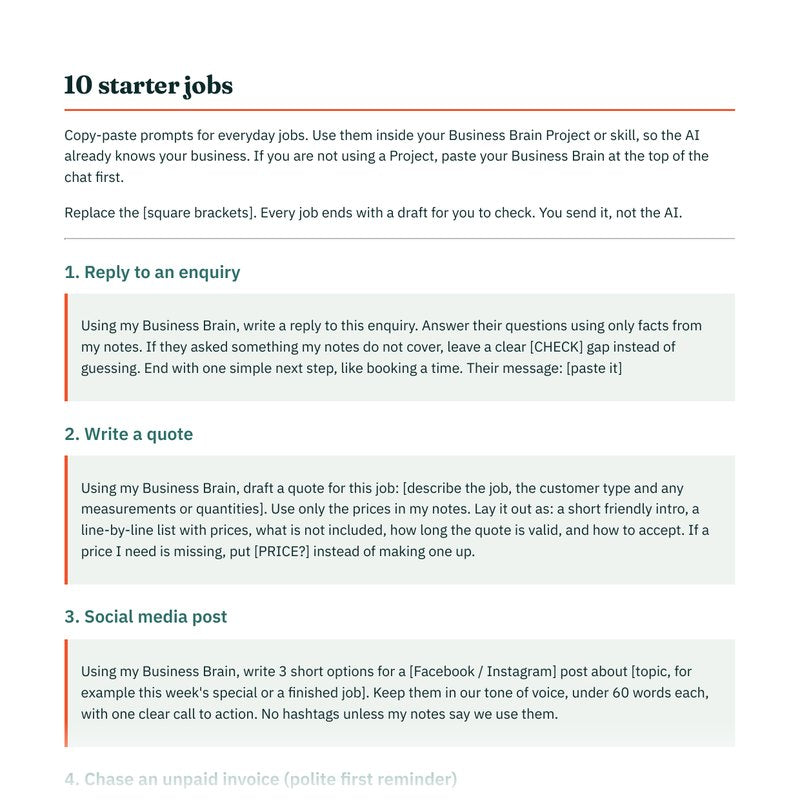 First page of the 10 starter jobs from the kit